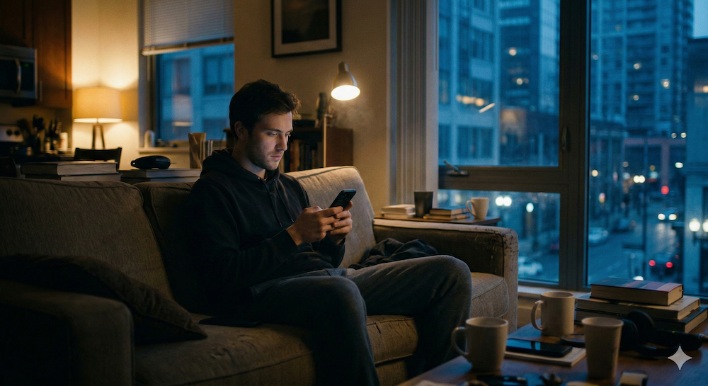 single man texting alone